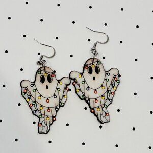 Christmas Lights Ghost Earrings Stainless Steel Hooks Holiday Horror Ghoul NEW